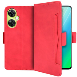 Калъф с капак за OnePlus Nord CE 3 Lite 5G, Card Slot, червен