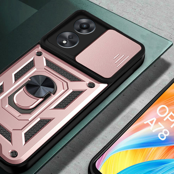 Брониран калъф за Oppo A78 4G, CamShield Slide, розов rose gold