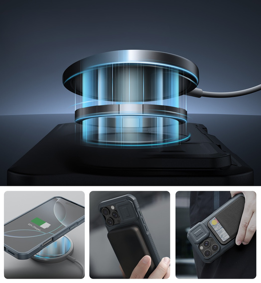 Брониран калъф за iPhone 16, Dexnor CamProtect MagSafe, син