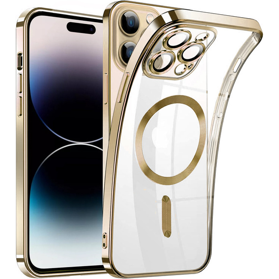 Калъф за iPhone 14 Pro, Electro MagSafe, златен + стъкло за екран