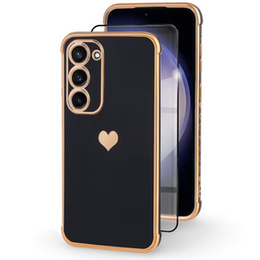 Калъф за Samsung Galaxy S23, Electro heart, черен + Full Glue Ceramic Glass