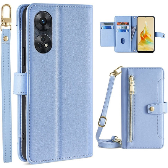 Калъф с капак за Oppo Reno8 T 4G, Wallet Zipper Pocket, син