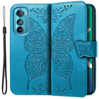 Калъф с капак за Motorola Edge 30, Butterfly, син