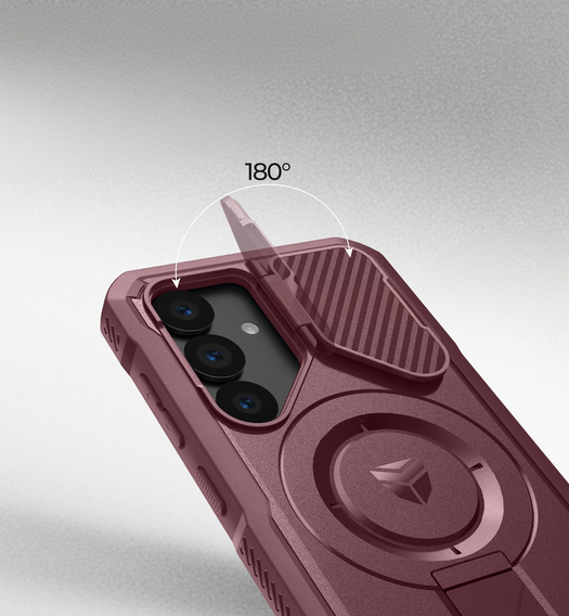 Брониран калъф за Samsung Galaxy S25, Dexnor CamProtect MagSafe, червен (Две рамки)