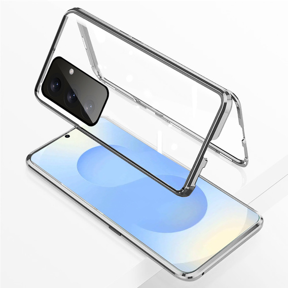 Калъфът за Samsung Galaxy S25, Magnetic Dual Glass, сребърен