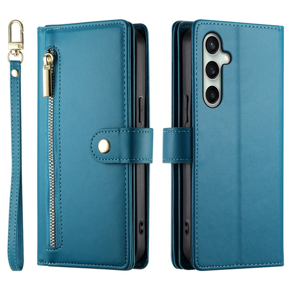 Калъф с капак за Samsung Galaxy S24 FE, Wallet Zipper Pocket, син