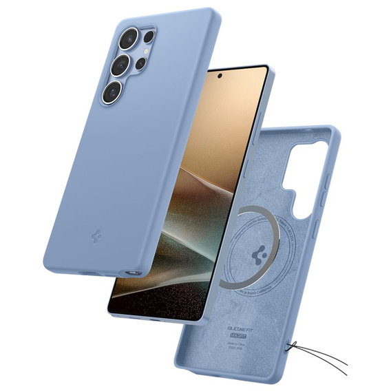 Spigen калъф за Samsung Galaxy S25 Ultra, Silicone Fit Mag, син + закалено стъкло