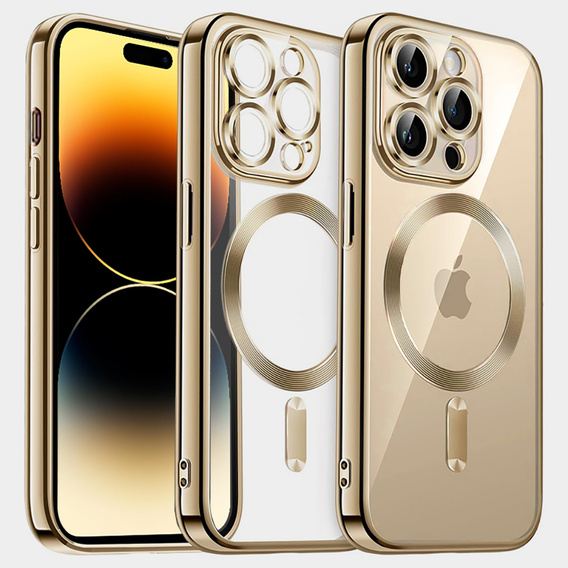 Калъф за iPhone 14 Pro, Electro MagSafe, златен + стъкло за екран