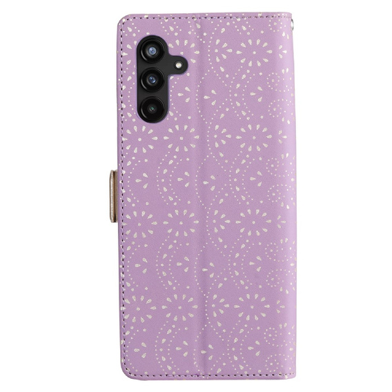 Калъф с капак за Samsung Galaxy A14 4G/5G, Wallet Pocket Zipper Lace, лилав