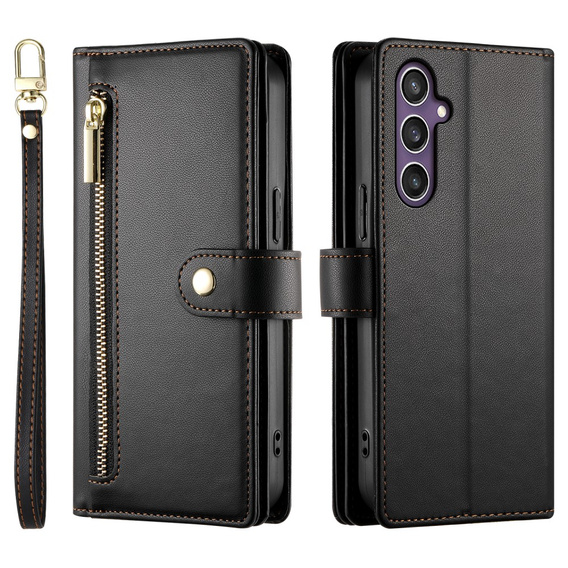 Калъф с капак за Samsung Galaxy S25+ Plus, Wallet Zipper Pocket, черен