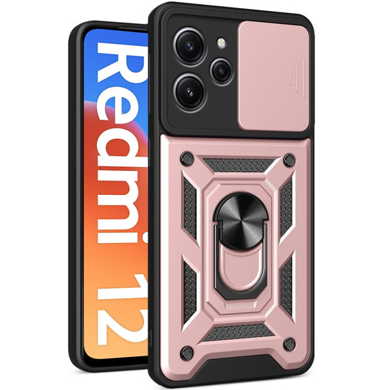 Брониран калъф за Xiaomi Redmi 12, CamShield Slide, розов rose gold