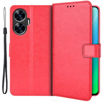 Калъф с капак за Realme C55, Crazy Horse Wallet, червен