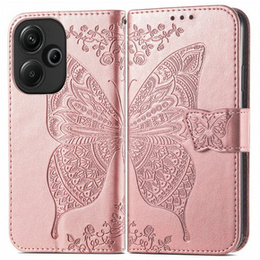 Калъф с капак за Xiaomi Poco F6, Butterfly, розов rose gold