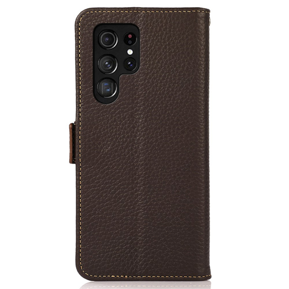 KHAZNEH RFID калъф за Samsung Galaxy S24 Ultra, Litchi Texture, кафяв