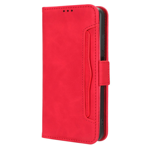 Калъф с капак за Xiaomi Redmi 13, Card Slot, червен