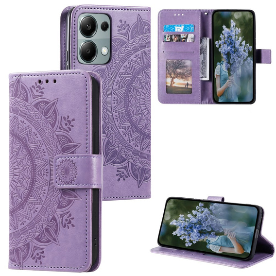 Калъф с капак за Xiaomi Redmi Note 13 Pro 4G / Xiaomi Redmi Note 14S / Xiaomi Poco M6 Pro 4G, Mandala, лилав
