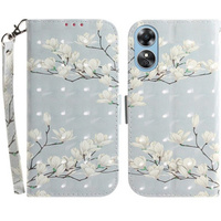 Калъф с капак за Oppo A17, Light Spots Decor, flowers magnolia, сив