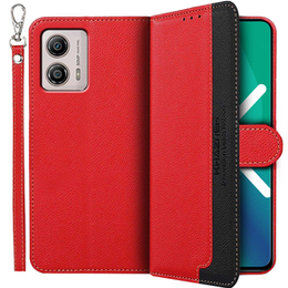Калъф с капак за Motorola Moto G53 / G23 / G13, KHAZNEH RFID, Dual Color, червен