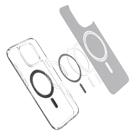 Калъфът MagSafe Spigen за iPhone 16 Pro Max, Ultra Hybrid, прозрачен + 9H закалено стъкло