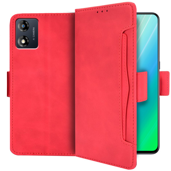 Калъф с капак за Motorola Moto E13, Card Slot, червен