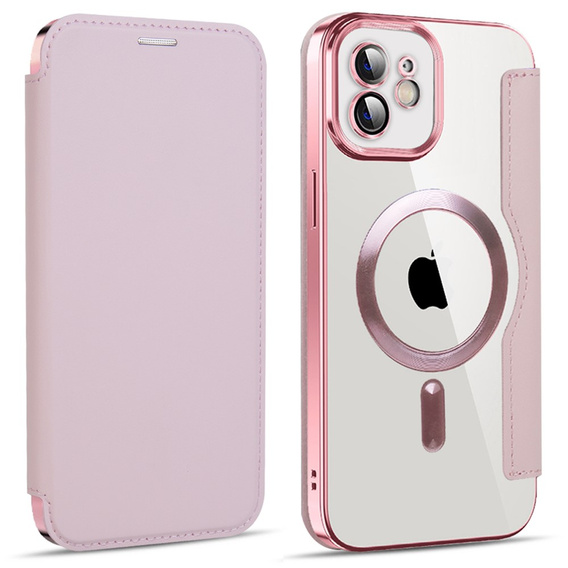 Калъф с капак за iPhone 11, RFID Wallet MagSafe CamShield, розов rose gold