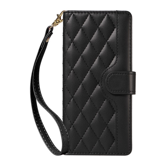 Калъф с капак за Xiaomi Redmi Note 14 Pro 5G / Xiaomi Redmi Note 14 Pro+ 5G / Xiaomi Poco X7 5G, Rhombus Crossbody Leather, черен