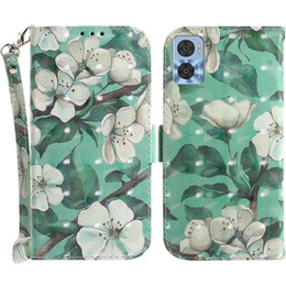 Калъф с капак за Motorola Moto E22 / E22i, Wallet, flowers, бял