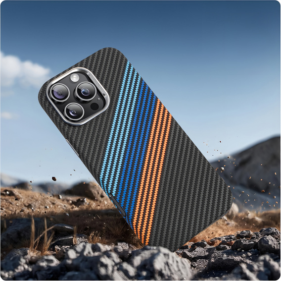 Калъфът за iPhone 13 Pro Max, Carbon Fiber MagSafe, тъмносин