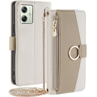 Калъфът с цип Wallet Zipper Pocket за Motorola Moto G54 5G, Wallet Zipper Pocket, с огледало, бял