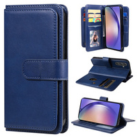 Калъф с капак за Samsung Galaxy A55 5G, 10 Card Slots Wallet, син