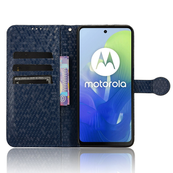 Калъф с капак за Motorola Moto G24 / G24 Power / G04, Wallet Rhombus, син