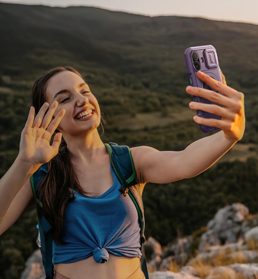 Брониран калъф за iPhone 16, Dexnor CamProtect MagSafe, лилав