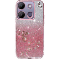 Калъф за Infinix Smart 7 4G, Glitter Flower, розов rose gold