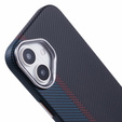 Калъфът за iPhone 16 Plus, Carbon Fiber MagSafe, черно / синьо