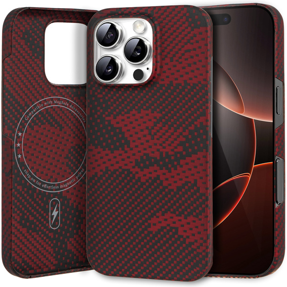 Калъфът iPhone 16 Pro Max, Aramid Fiber MagSafe, червен