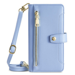 Калъф с капак за iPhone 15, Wallet Zipper Pocket, син