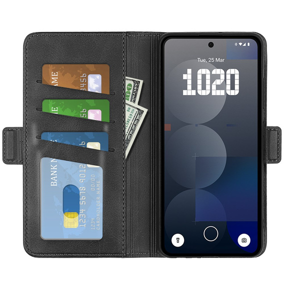 Калъф с капак за Nothing Phone 3a Pro, Leather Wallet, черен