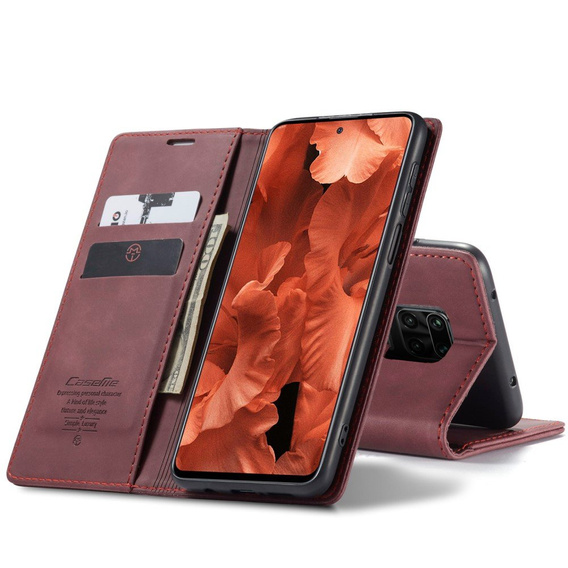 CASEME калъф за Xiaomi do Redmi Note 9s / 9 Pro, Leather Wallet Case, бордо