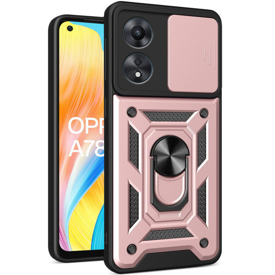 Брониран калъф за Oppo A78 4G, CamShield Slide, розов rose gold