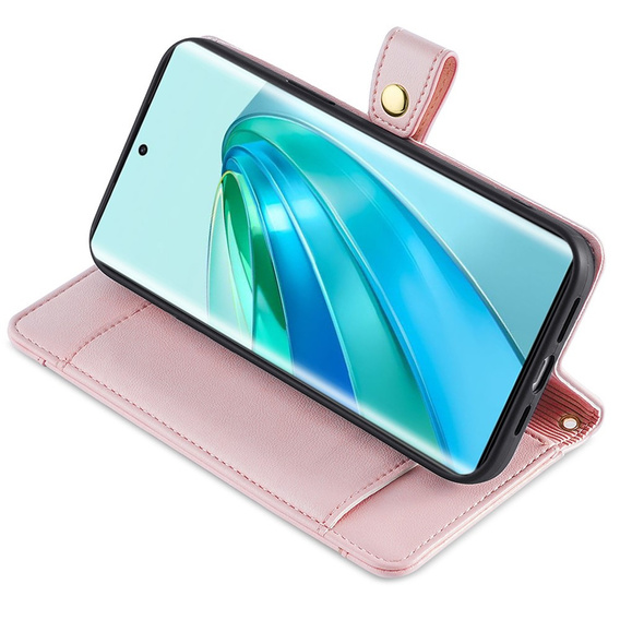 Калъф с капак за Honor Magic5 Lite, Wallet Zipper Pocket, розов