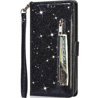 Калъф с капак за Samsung Galaxy A55, Wallet Zipper Pocket Glittery, черен