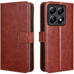 Калъф с капак за Xiaomi 14T, Crazy Horse Wallet, кафяв