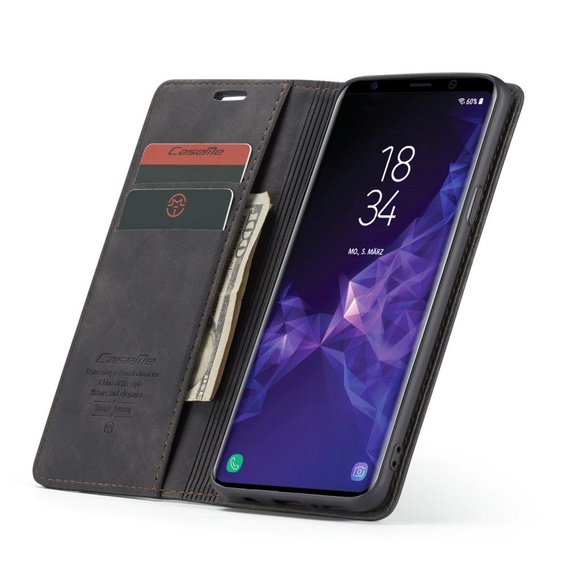 CASEME калъф за Samsung Galaxy S9 Plus, Leather Wallet Case, черен