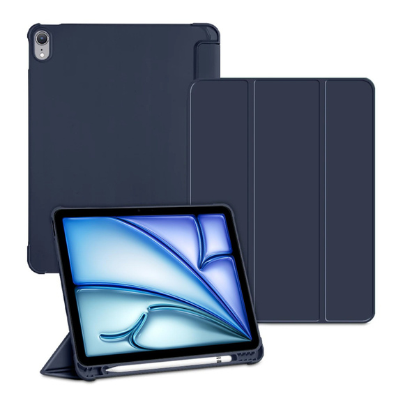 Калъф за iPad Pro 11 2024, Smartcase с място за стилус, тъмносин