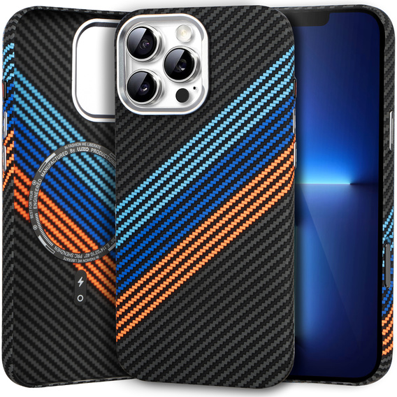 Калъфът за iPhone 13 Pro Max, Carbon Fiber MagSafe, тъмносин