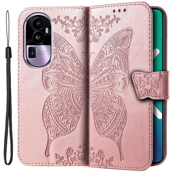 Калъф с капак за Oppo Reno 10 / 10 Pro, Butterfly, розов rose gold