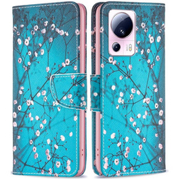 Калъф с капак за Xiaomi 13 Lite, Wallet, sakura, син