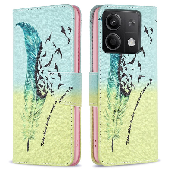 Калъф с капак за Xiaomi Redmi Note 13 5G, Wallet, Feather син / жълт