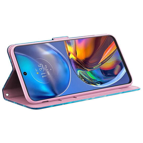 Калъф с капак за Motorola Moto E22 / E22i, Wallet Butterfly, син