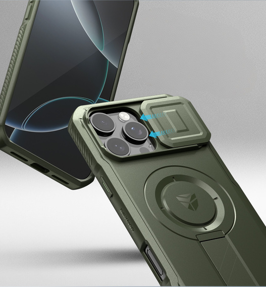 Брониран калъф за iPhone 16, Dexnor CamProtect MagSafe, зелен